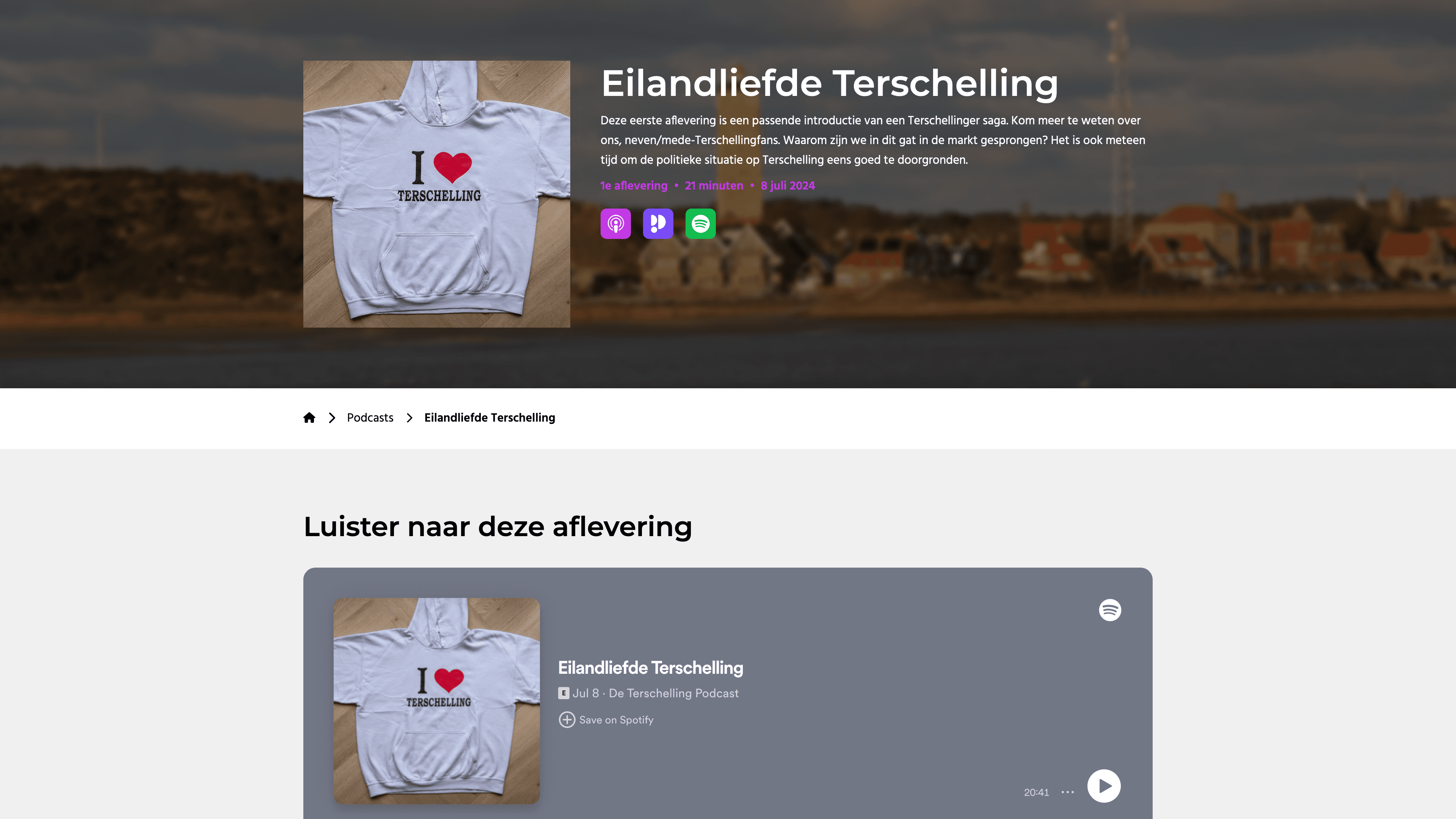 A webpage showcasing the ‘Eilandliefde Terschelling’ episode