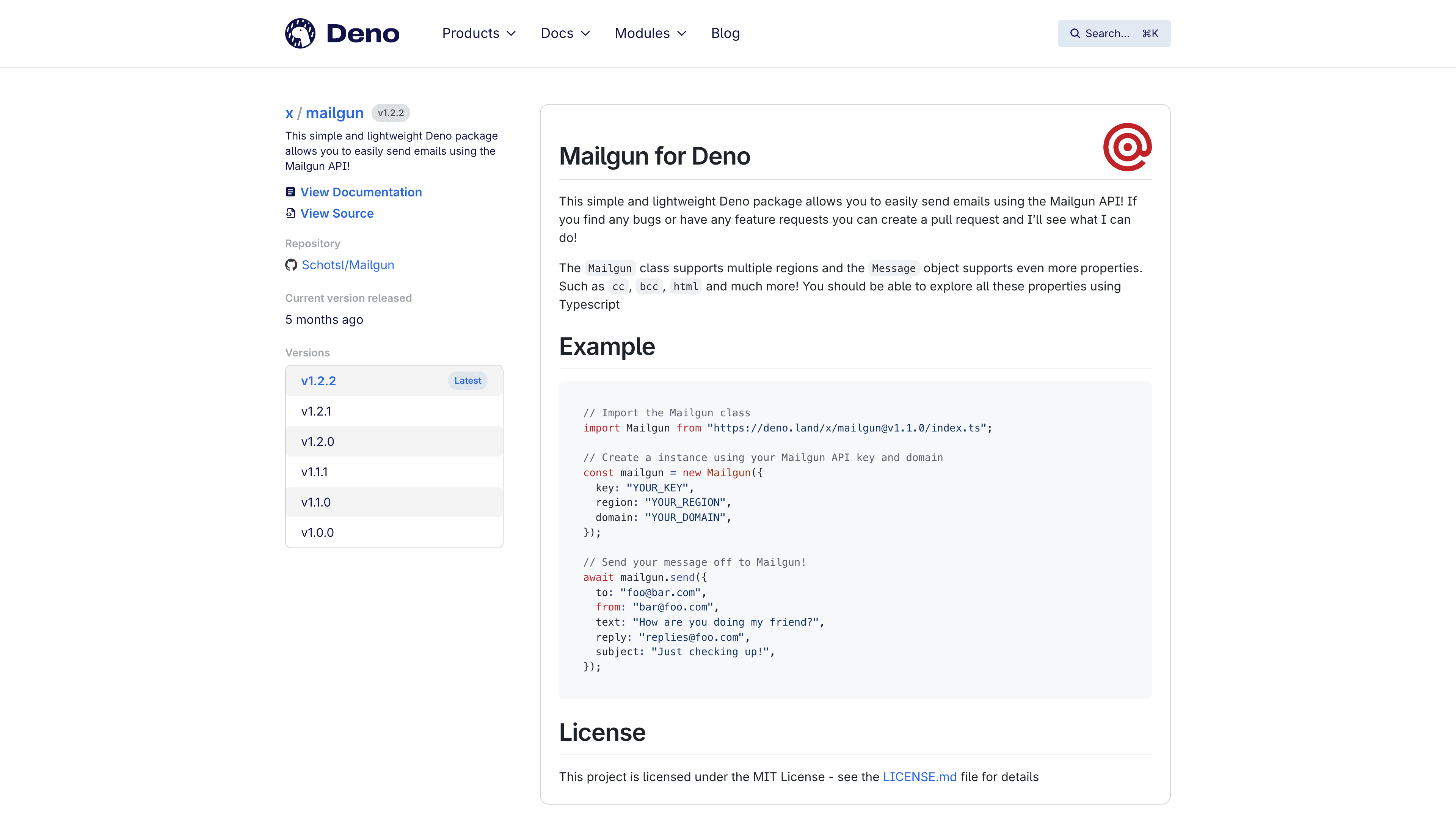 Mailgun's Deno Third Party Modules page.