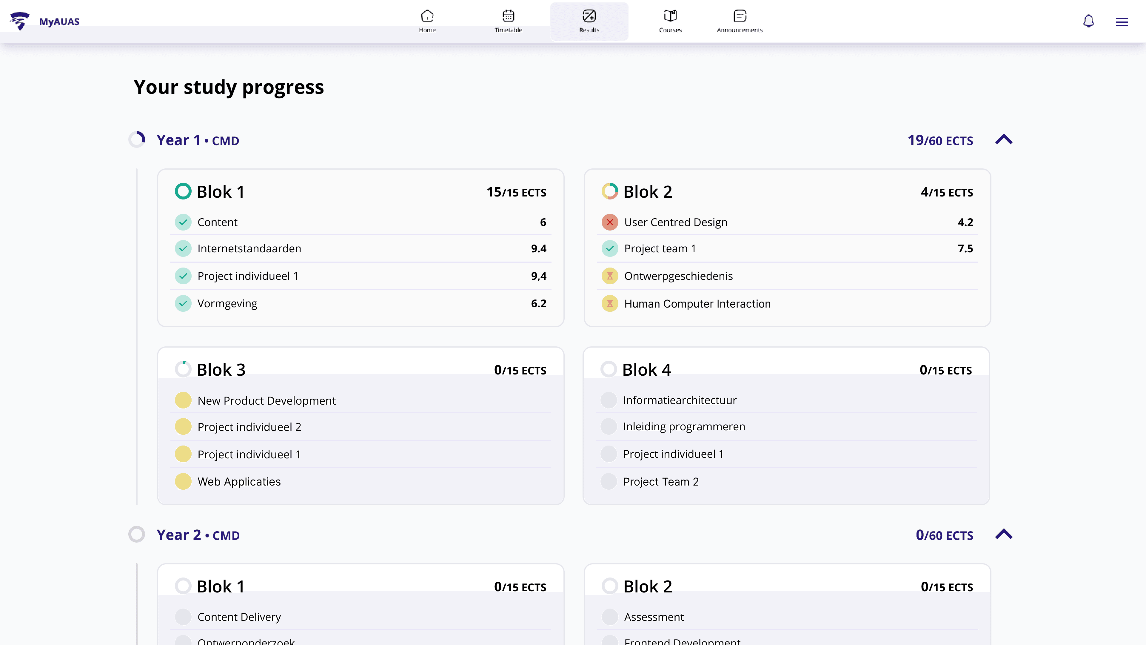 Prototype of MijnHvA interface.