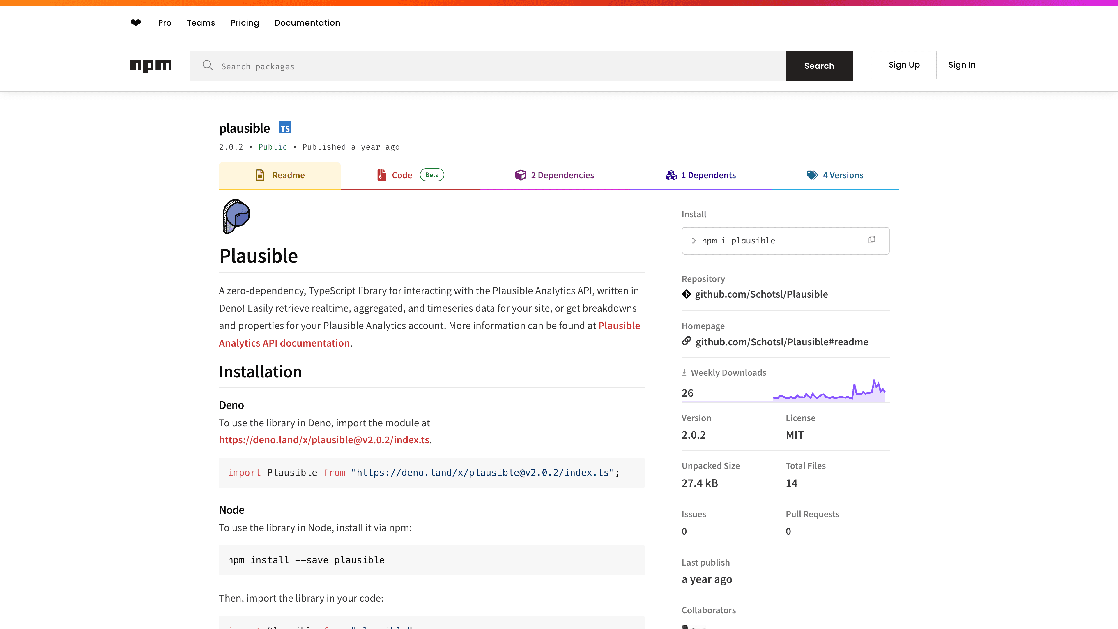 Plausible's Deno Third Party Modules page.