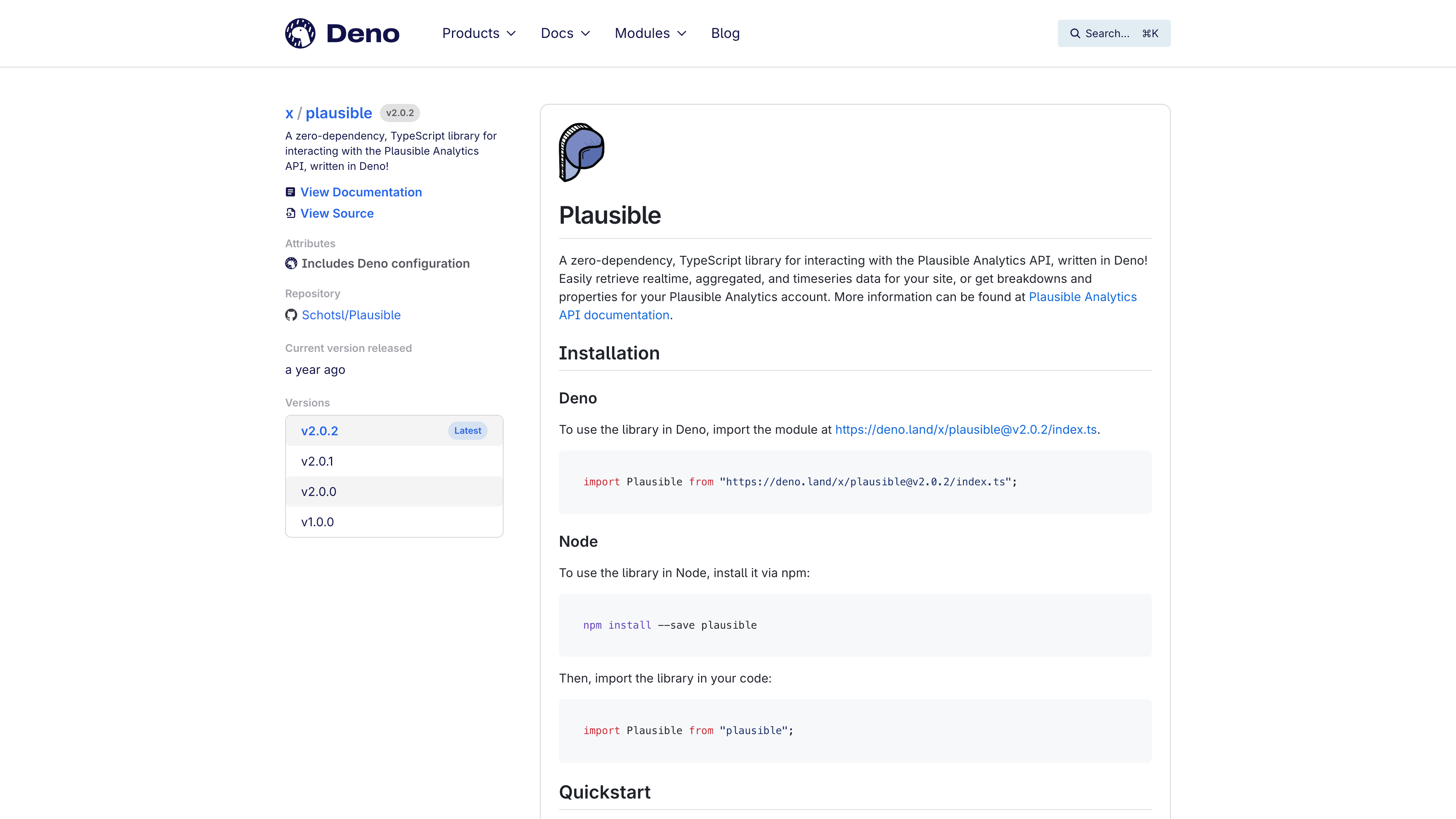 Plausible's Deno Third Party Modules page.