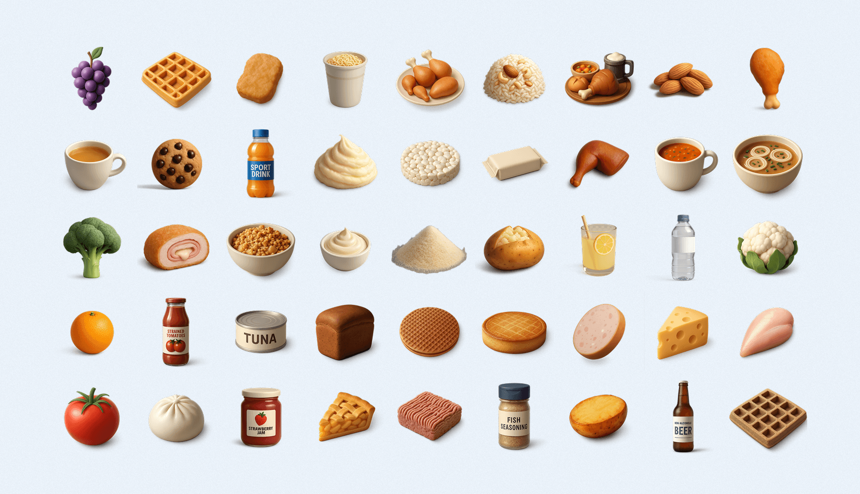 A bunch of food icons generated by the Swiftbite Icons API.