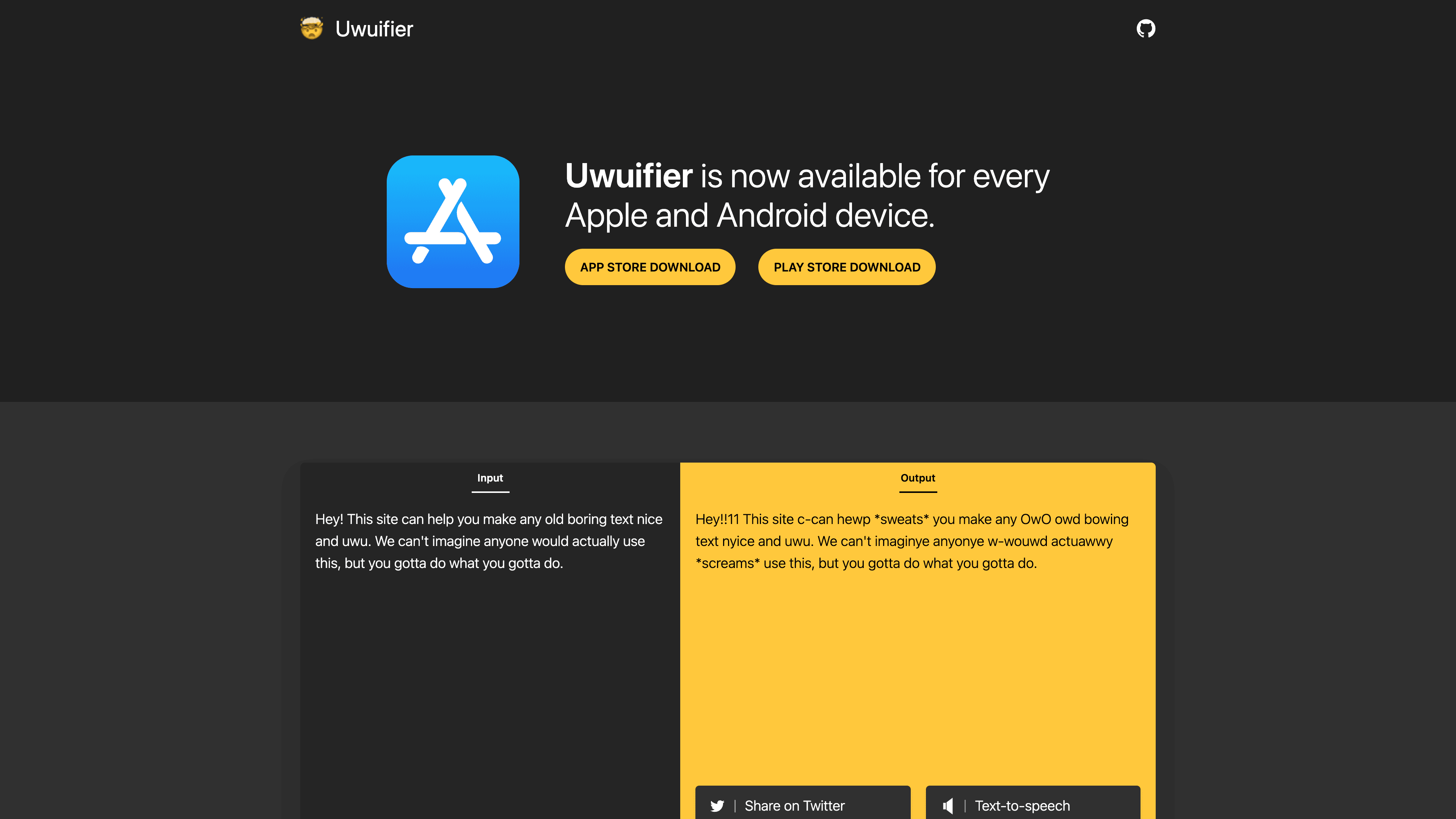Uwuifier's website.